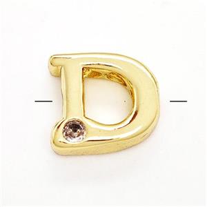 Copper Letter-D Beads Pave Zircon Gold Plated, approx 6-12mm [FN41495]