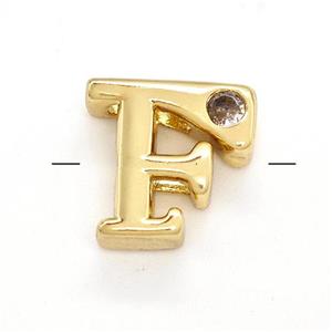 Copper Letter-F Beads Pave Zircon Gold Plated, approx 6-12mm [FN41496]