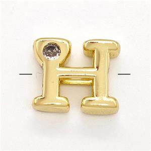 Copper Letter-H Beads Pave Zircon Gold Plated, approx 6-12mm [FN41498]