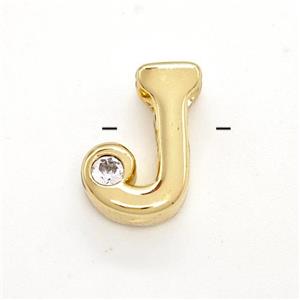 Copper Letter-J Beads Pave Zircon Gold Plated, approx 6-12mm [FN41500]