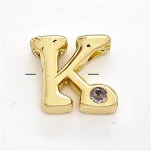 Copper Letter-K Beads Pave Zircon Gold Plated, approx 6-12mm [FN41501]