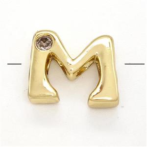 Copper Letter-M Beads Pave Zircon Gold Plated, approx 6-12mm [FN41502]