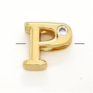 Copper Letter-P Beads Pave Zircon Gold Plated, approx 6-12mm [FN41504]