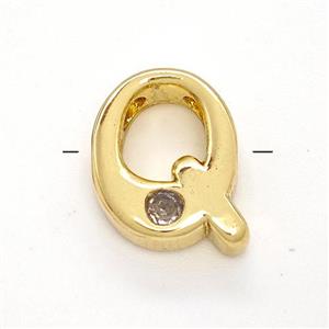 Copper Letter-Q Beads Pave Zircon Gold Plated, approx 6-12mm [FN41505]