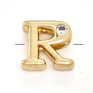 Copper Letter-R Beads Pave Zircon Gold Plated, approx 6-12mm [FN41506]