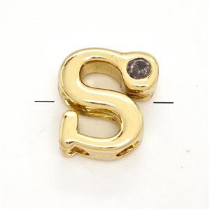Copper Letter-S Beads Pave Zircon Gold Plated, approx 6-12mm [FN41507]