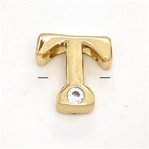 Copper Letter-T Beads Pave Zircon Gold Plated, approx 6-12mm [FN41508]