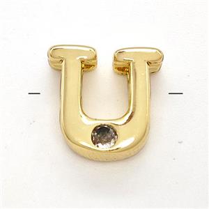 Copper Letter-U Beads Pave Zircon Gold Plated, approx 6-12mm [FN41509]