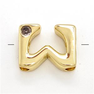 Copper Letter-W Beads Pave Zircon Gold Plated, approx 6-12mm [FN41510]