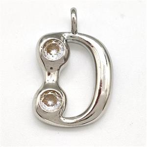 Copper Letter-D Pendant Pave Zircon Platinum Plated, approx 15-18mm [FN41515]