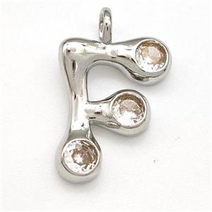 Copper Letter-F Pendant Pave Zircon Platinum Plated, approx 15-18mm [FN41517]