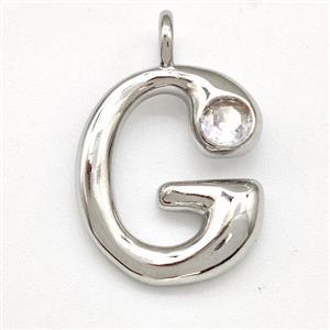 Copper Letter-G Pendant Pave Zircon Platinum Plated, approx 15-18mm [FN41518]