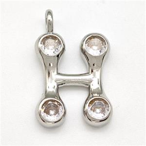Copper Letter-H Pendant Pave Zircon Platinum Plated, approx 15-18mm [FN41519]