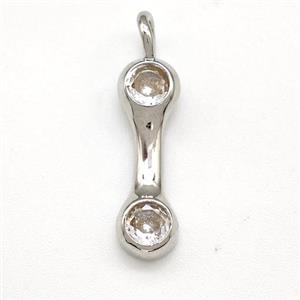 Copper Letter-I Pendant Pave Zircon Platinum Plated, approx 15-18mm [FN41520]