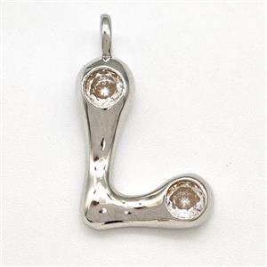 Copper Letter-L Pendant Pave Zircon Platinum Plated, approx 15-18mm [FN41521]