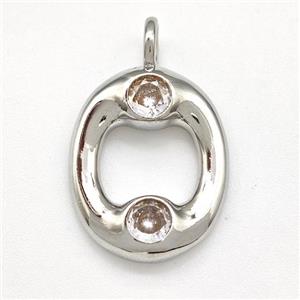 Copper Letter-O Pendant Pave Zircon Platinum Plated, approx 15-18mm [FN41523]