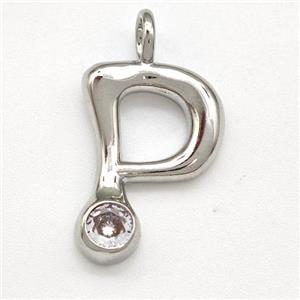 Copper Letter-P Pendant Pave Zircon Platinum Plated, approx 15-18mm [FN41524]