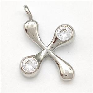 Copper Letter-X Pendant Pave Zircon Platinum Plated, approx 15-18mm [FN41531]