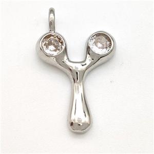 Copper Letter-Y Pendant Pave Zircon Platinum Plated, approx 15-18mm [FN41532]