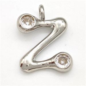 Copper Letter-Z Pendant Pave Zircon Platinum Plated, approx 15-18mm [FN41533]
