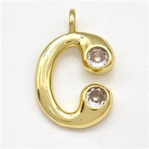 Copper Letter-C Pendant Pave Zircon Gold Plated, approx 15-18mm [FN41535]