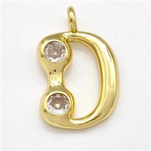 Copper Letter-D Pendant Pave Zircon Gold Plated, approx 15-18mm [FN41536]