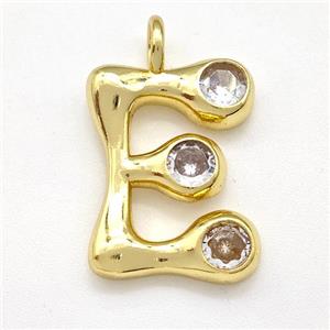Copper Letter-E Pendant Pave Zircon Gold Plated, approx 15-18mm [FN41537]