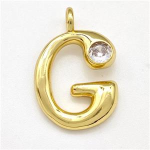 Copper Letter-G Pendant Pave Zircon Gold Plated, approx 15-18mm [FN41539]
