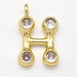 Copper Letter-H Pendant Pave Zircon Gold Plated, approx 15-18mm [FN41540]