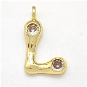 Copper Letter-L Pendant Pave Zircon Gold Plated, approx 15-18mm [FN41542]