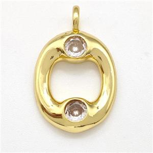 Copper Letter-O Pendant Pave Zircon Gold Plated, approx 15-18mm [FN41544]
