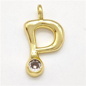 Copper Letter-P Pendant Pave Zircon Gold Plated, approx 15-18mm [FN41545]