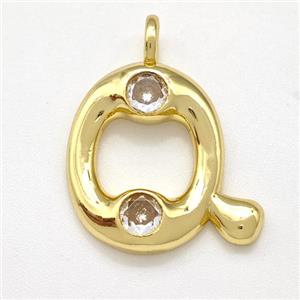 Copper Letter-Q Pendant Pave Zircon Gold Plated, approx 15-18mm [FN41546]