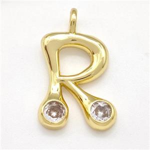 Copper Letter-R Pendant Pave Zircon Gold Plated, approx 15-18mm [FN41547]