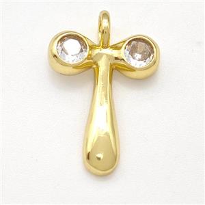 Copper Letter-T Pendant Pave Zircon Gold Plated, approx 15-18mm [FN41548]