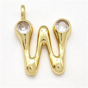 Copper Letter-W Pendant Pave Zircon Gold Plated, approx 15-18mm [FN41551]