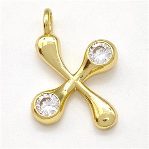 Copper Letter-X Pendant Pave Zircon Gold Plated, approx 15-18mm [FN41552]