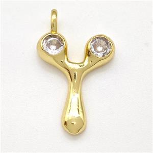 Copper Letter-Y Pendant Pave Zircon Gold Plated, approx 15-18mm [FN41553]