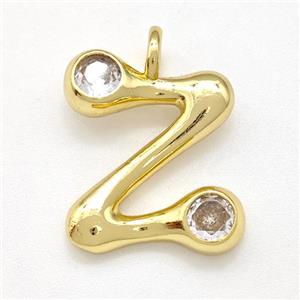 Copper Letter-Z Pendant Pave Zircon Gold Plated, approx 15-18mm [FN41554]