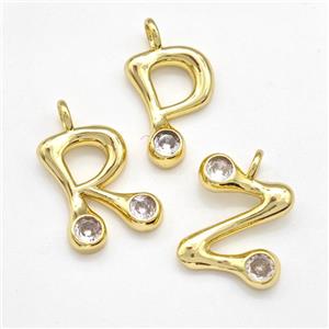 Copper Alphabet Pendant Pave Zircon Mixed Letters Gold Plated, approx 15-18mm [FN41555]