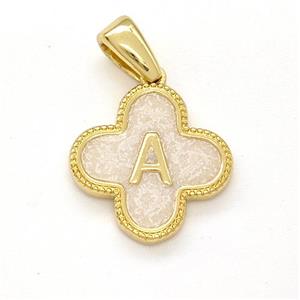 Copper Clover Pendant Letter-A Painted Gold Plated, approx 15mm [FN41556]