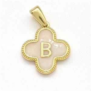 Copper Clover Pendant Letter-B Painted Gold Plated, approx 15mm [FN41557]