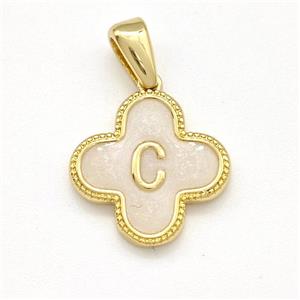 Copper Clover Pendant Letter-C Painted Gold Plated, approx 15mm [FN41558]