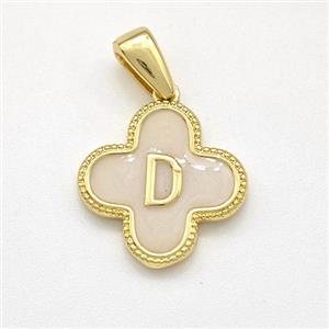 Copper Clover Pendant Letter-D Painted Gold Plated, approx 15mm [FN41559]