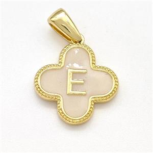 Copper Clover Pendant Letter-E Painted Gold Plated, approx 15mm [FN41560]