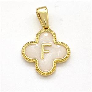Copper Clover Pendant Letter-F Painted Gold Plated, approx 15mm [FN41561]