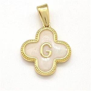 Copper Clover Pendant Letter-G Painted Gold Plated, approx 15mm [FN41562]
