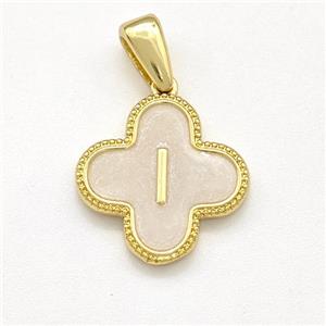 Copper Clover Pendant Letter-I Painted Gold Plated, approx 15mm [FN41564]