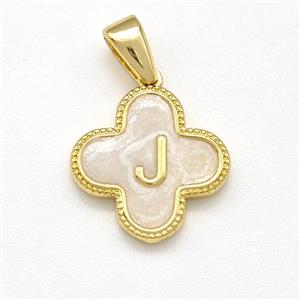 Copper Clover Pendant Letter-J Painted Gold Plated, approx 15mm [FN41565]