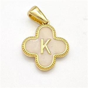 Copper Clover Pendant Letter-K Painted Gold Plated, approx 15mm [FN41566]